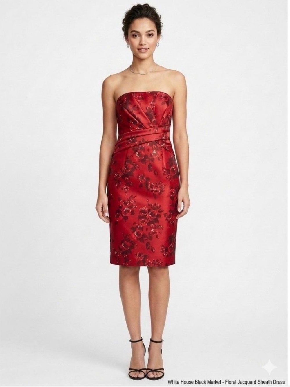 White House Black Market WHBM 
Strapless Floral Cocktail Sheath Pencil Dress Red